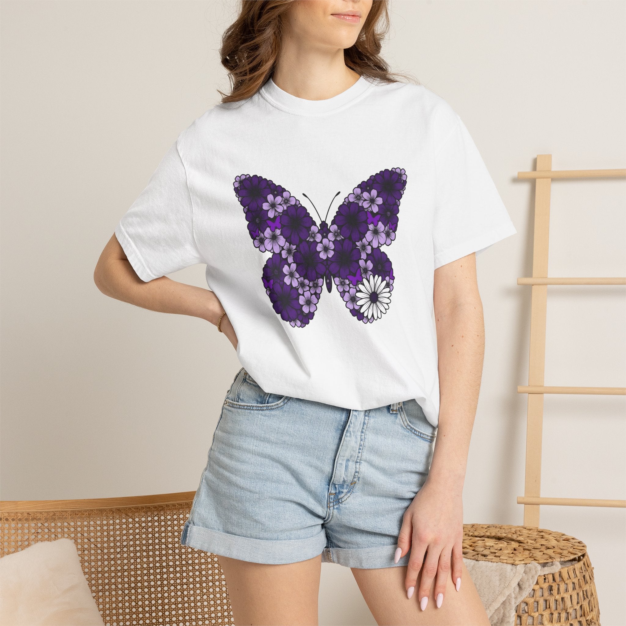 Floral Butterfly Shirt Boho Chic Nature Gift Women Boho Tee Butterfly T-Shirt Bohemian Fan Hippie Tshirt Environmental Graphic Hand Drawn