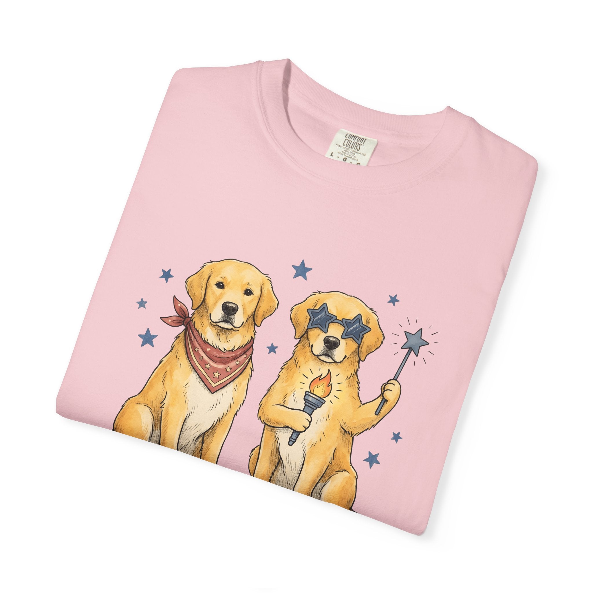 Retriever Dogs Shirt 4th Of July Animals Gift Women Animated Tee Retriever T-Shirt Patriot Fan Cartoon Tshirt Creature Graphic Doodle Star
