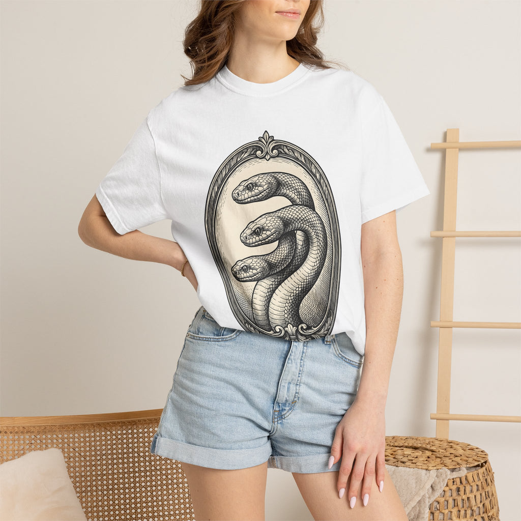 Tri Head Snake Shirt Boho Chic Eerie Gift Women Illustrative Tee Serpent T-Shirt Bohemian Fan Artistic Tshirt Spooky Graphic Sketch Ornate