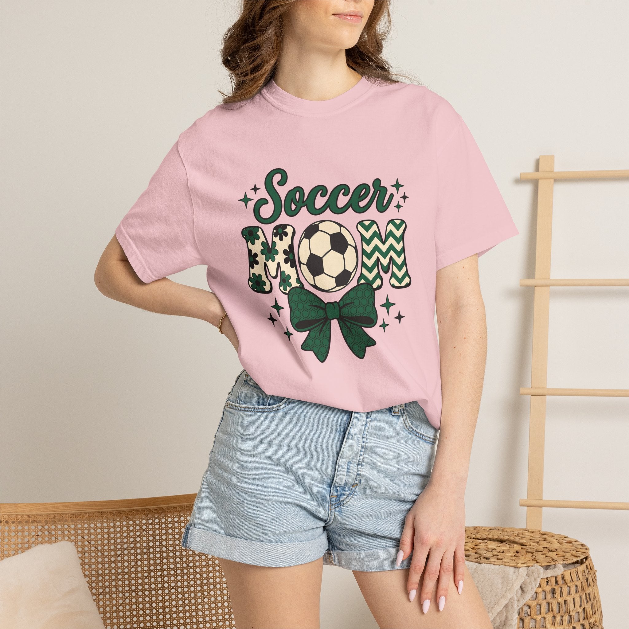 Soccer Ball Shirt Moms Athletics Gift Women Cute Tee Football T-Shirt Mom Enthusiast Adorable Tshirt Sports Graphic Vintage Ribbon Tshirt