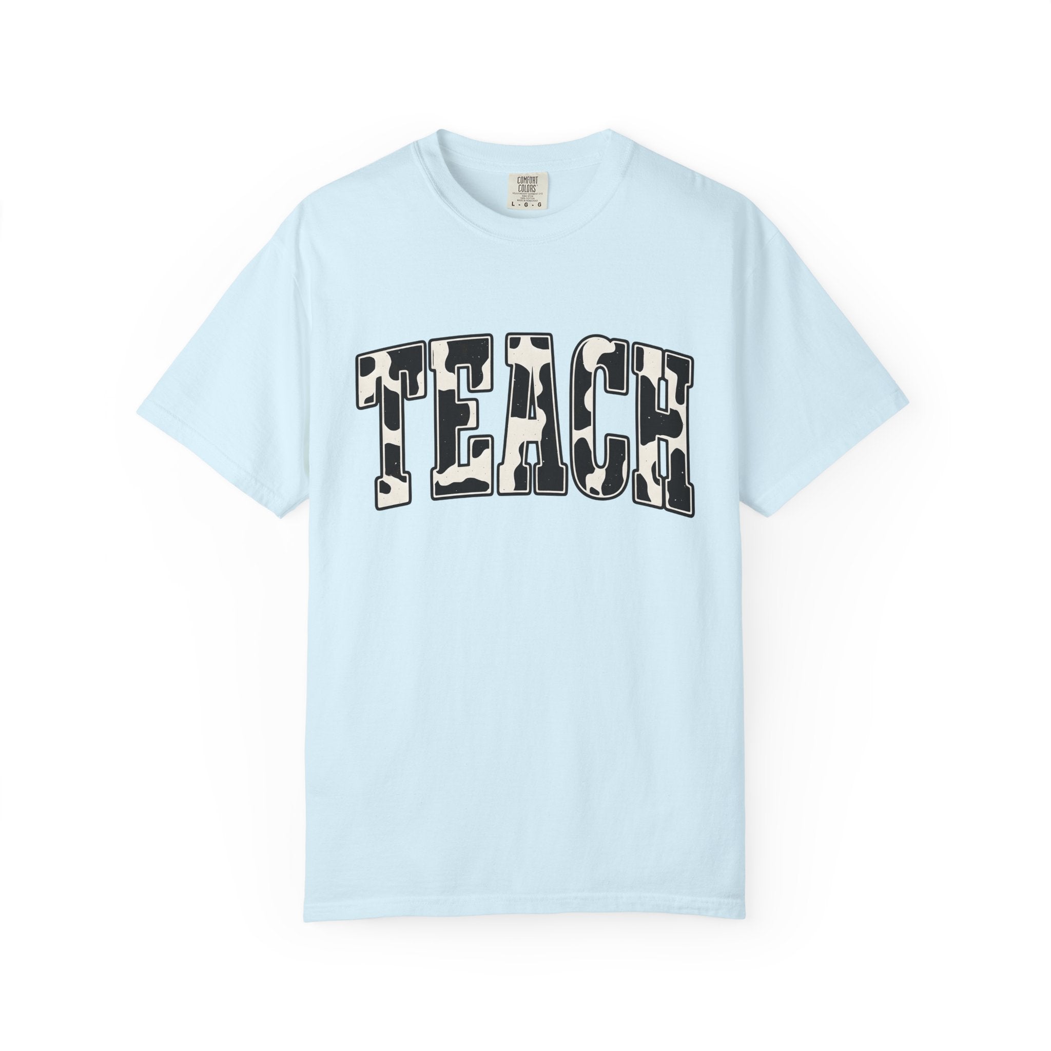 Cow Print Text Shirt Teacher Animal Gift Women Bold Tee Typography T-Shirt Educator Enthusiast Graphic Design Wildlife Graphic Retro Animal