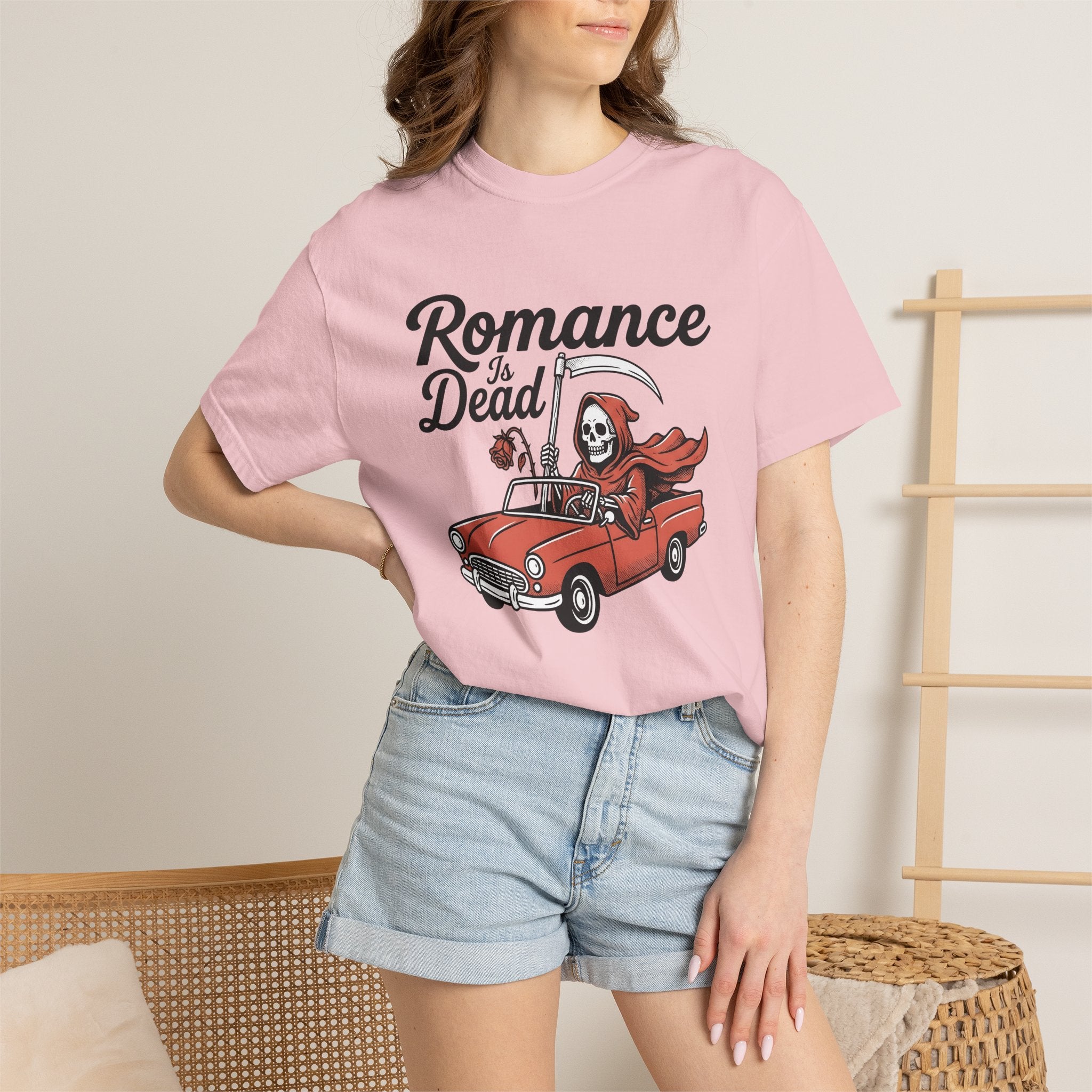 Grim Reaper Car Shirt St. Valentine's Day Dark Humor Gift Women Bold Graphic Tee Reaper T-Shirt Valentine Fan Graphic Design Humor Graphic
