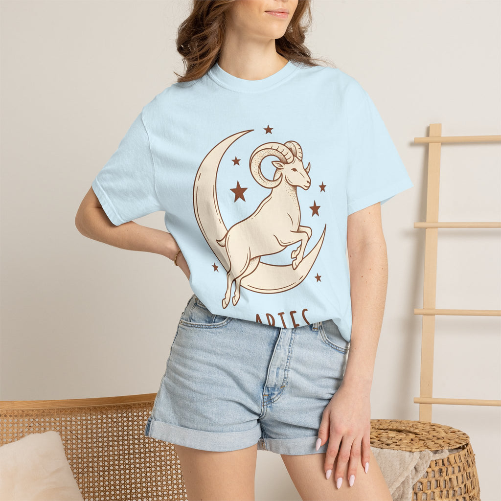 Aries Symbol Shirt Zodiac Star Sign Gift Women Gypsy Tee Ram T-Shirt Astrology Fan Boho Tshirt Horoscope Graphic Classic Lunar Crescent