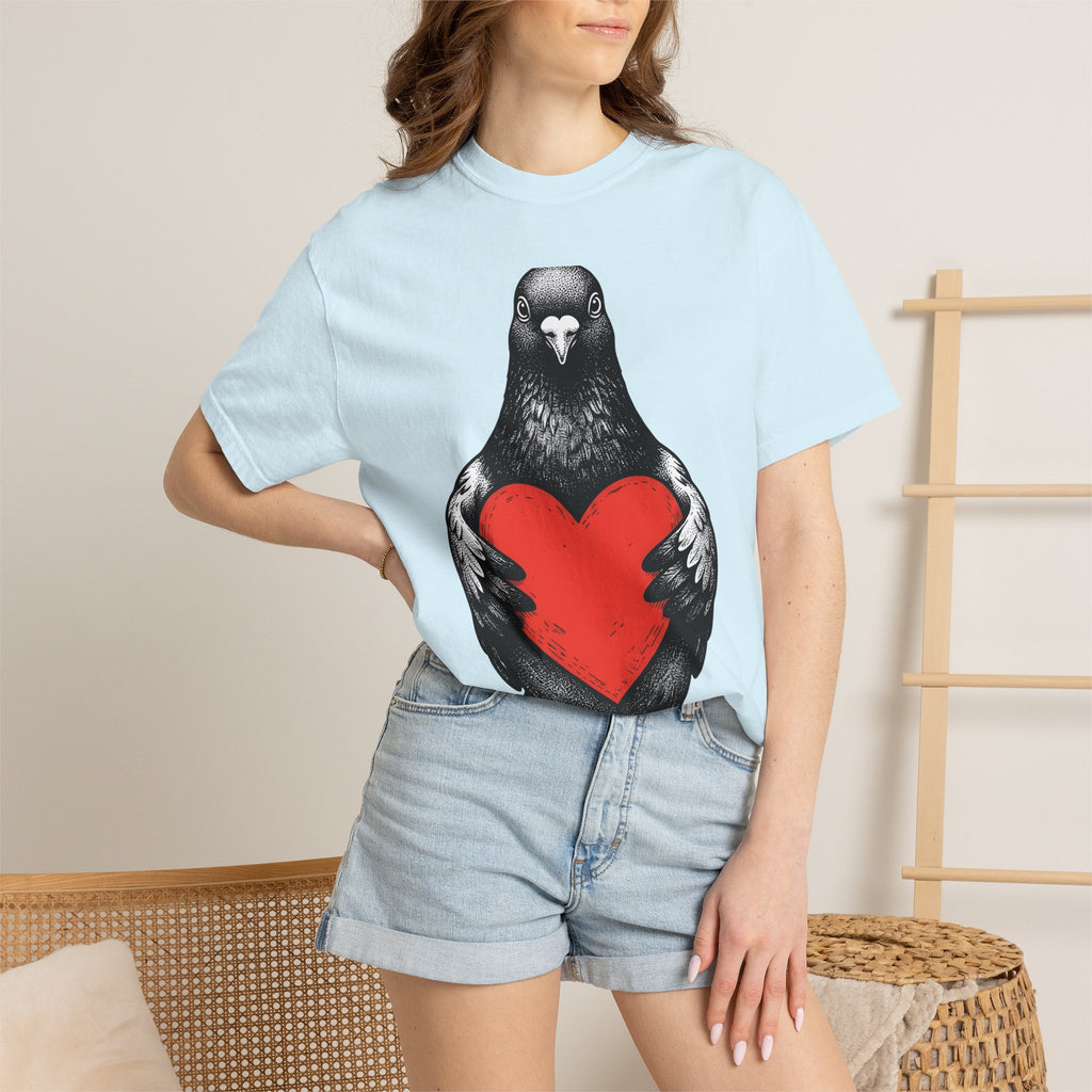Dove Heart Shirt Animals Holiday Gift Women Sketch Tee Heart T-Shirt Creature Fan Pigeon Tshirt Christmas Graphic Retro Romance Tshirt