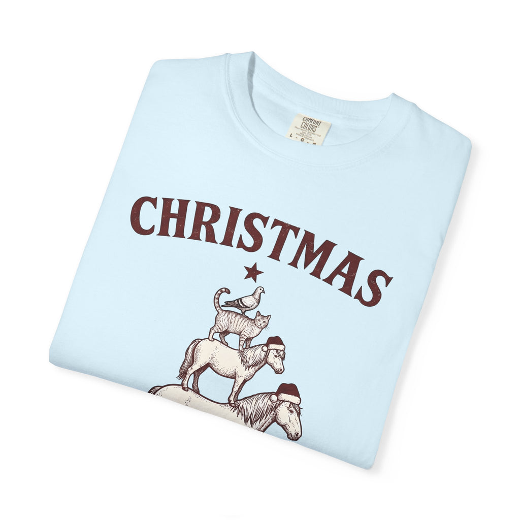 Horse Pile Shirt Christmas Pet Gift Women Rustic Tee Horses T-Shirt Christmas Fan Equine Tshirt Animal Graphic Retro Christmas Hat Tshirt