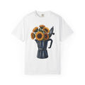 Coffee Pot Sunflowers Shirt Coffee Bouquet Gift Women Brush Stroke Tee Sunflower Pot T-Shirt Coffee Fan Painted Tshirt Floral Graphic
