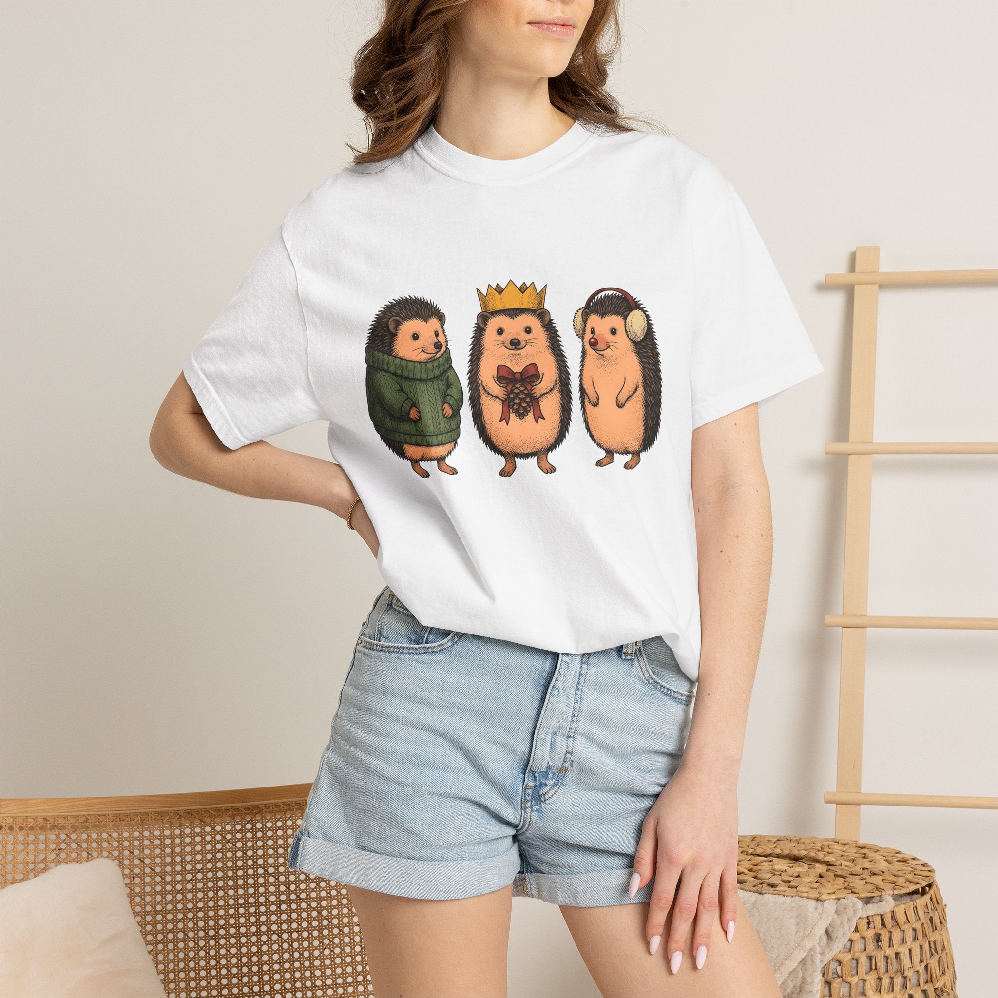 Hedgehog Group Shirt Christmas Wildlife Gift Women Adorable Tee Porcupine T-Shirt Xmas Fan Quill Graphic Tshirt Retro Pullover Tshirt