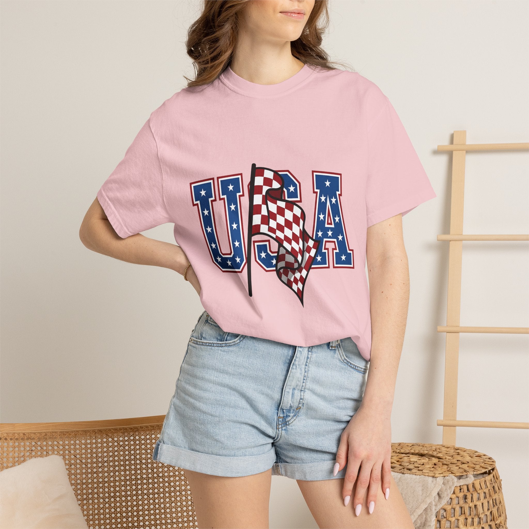 Checkered Banner Shirt America Cars Gift Women Classic Americana Tee Bunting T-Shirt American Enthusiast Vintage Tshirt Automotive Graphic