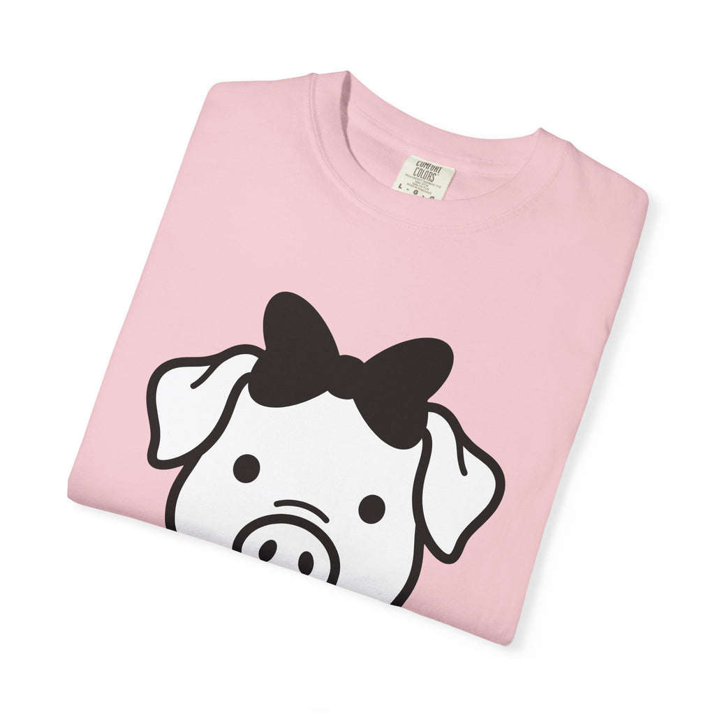 Pig Head Shirt Easter Wildlife Gift Women Cute Tee Swine T-Shirt Easter Fan Hog Tshirt Animal Graphic Simple Ribbon Tshirt