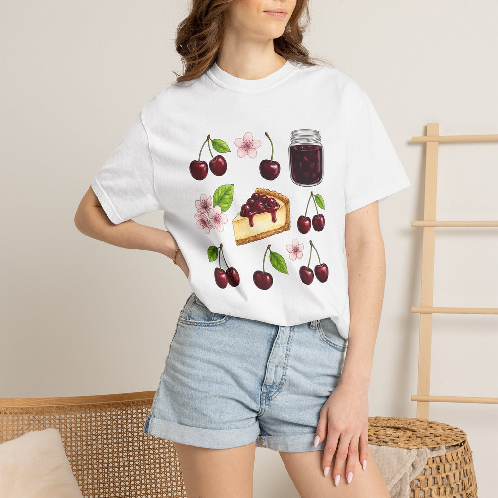 Cherry Tart Shirt Desserts Confections Gift Women Line Art Tee Tart T-Shirt Dessert Fan Pie Tshirt Sweets Graphic Pastel Floral Tshirt
