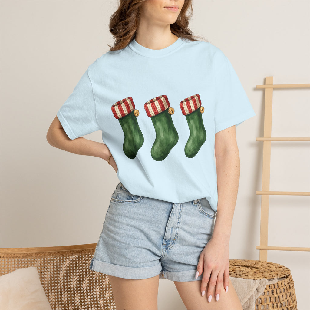 Holiday Stocking Shirt Christmas Winter Gift Women Painted Tee Stocking T-Shirt Xmas Fan Handpainted Tshirt Frosty Graphic Ink Drawing