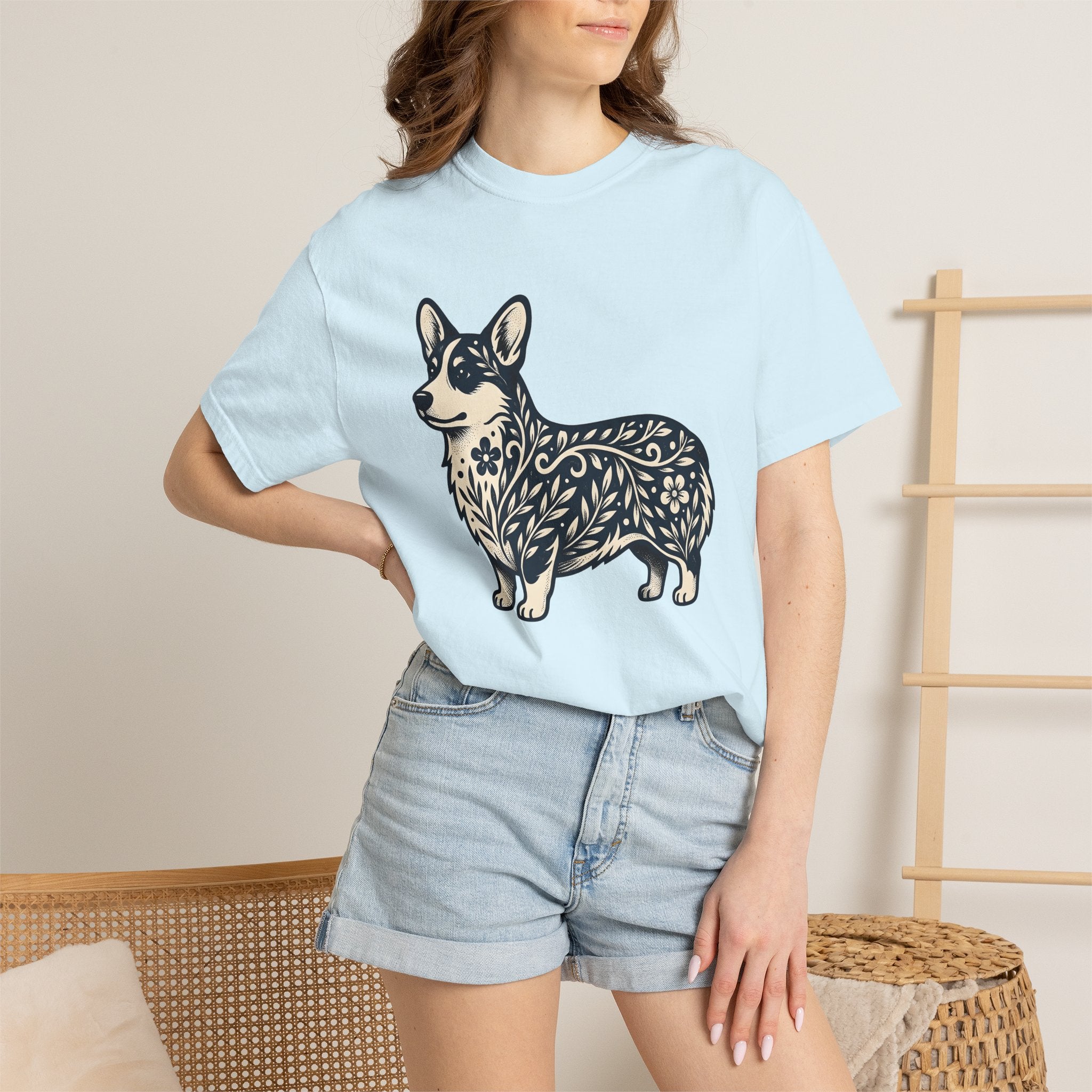 Corgi Pet Shirt Dog Blossom Gift Women Tribal Tee Puppy T-Shirt Dog Fan Canine Tshirt Floral Graphic Classic Botanical Print Tshirt