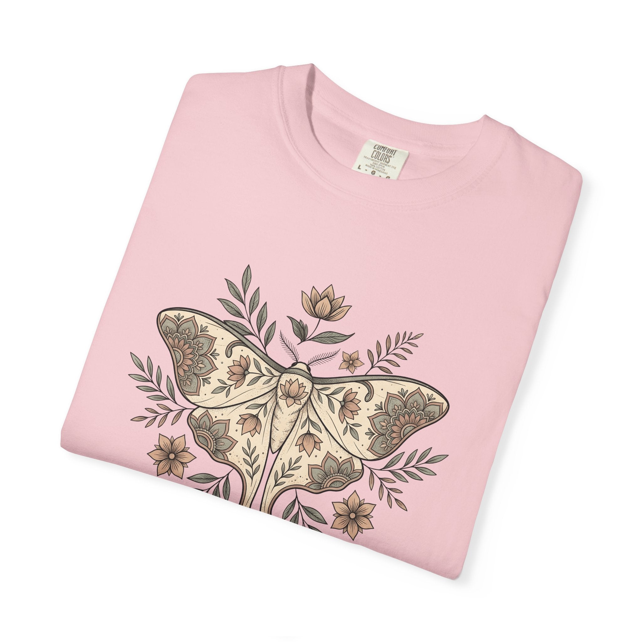 Moth Bloom Shirt Animals & Flowers Environment Gift Women Folk Tee Moth T-Shirt Wildlife Fan Nature Graphic Tshirt Antique Plant Tshirt