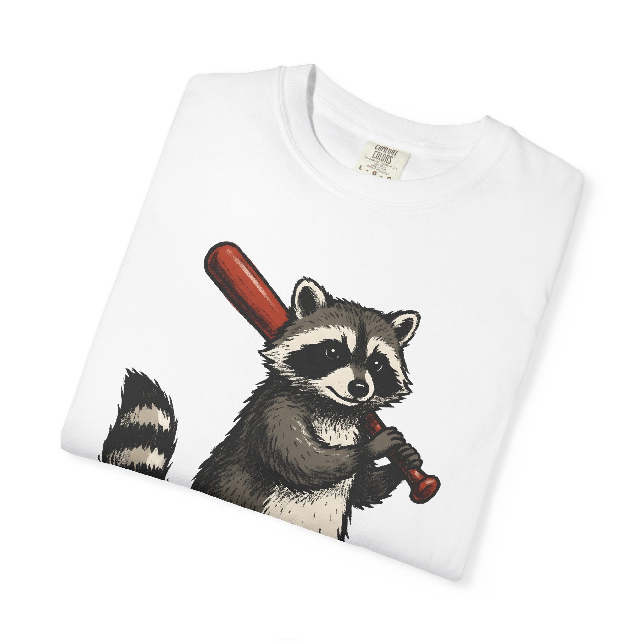 Raccoon Baseball Shirt Cute Animal Gift Women Cartoon Tee Baseball T-Shirt Adorable Fan Comic Tshirt Wildlife Graphic Hand Drawn Bat Tshirt