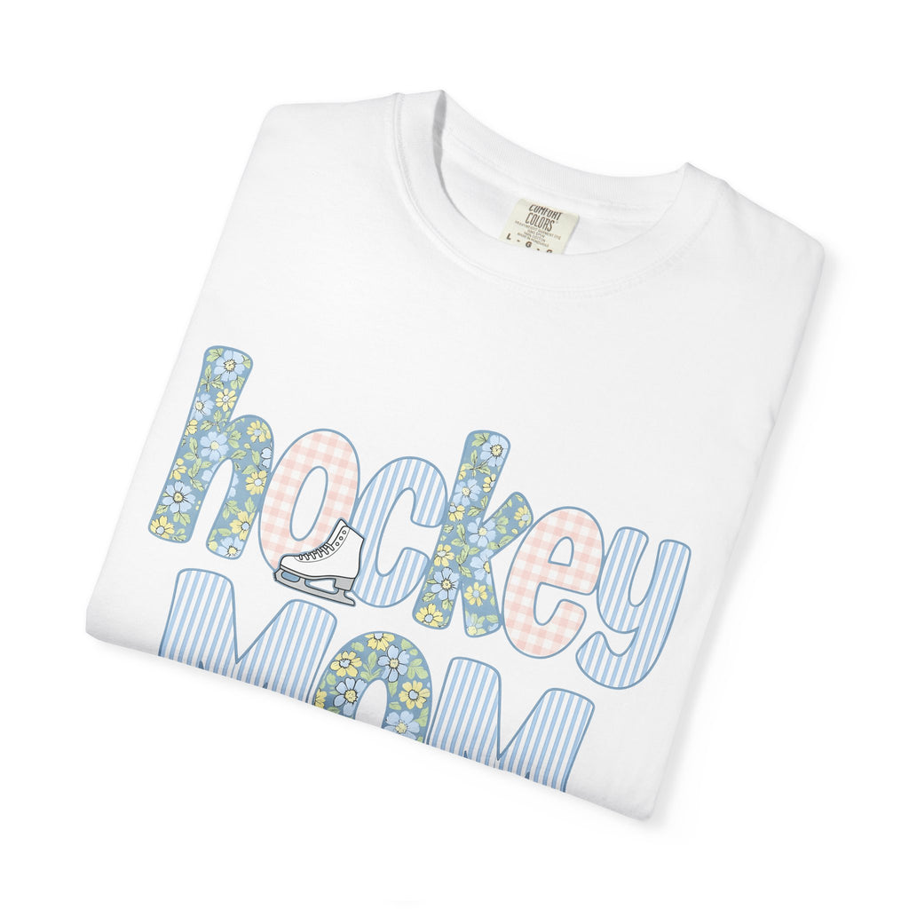 Ice Skate Graphic Shirt Hockey Mom Sports Gift Women Floral Tee Ice Skating T-Shirt Hockey Fan Floral Tshirt Athlete Graphic Retro Pastel
