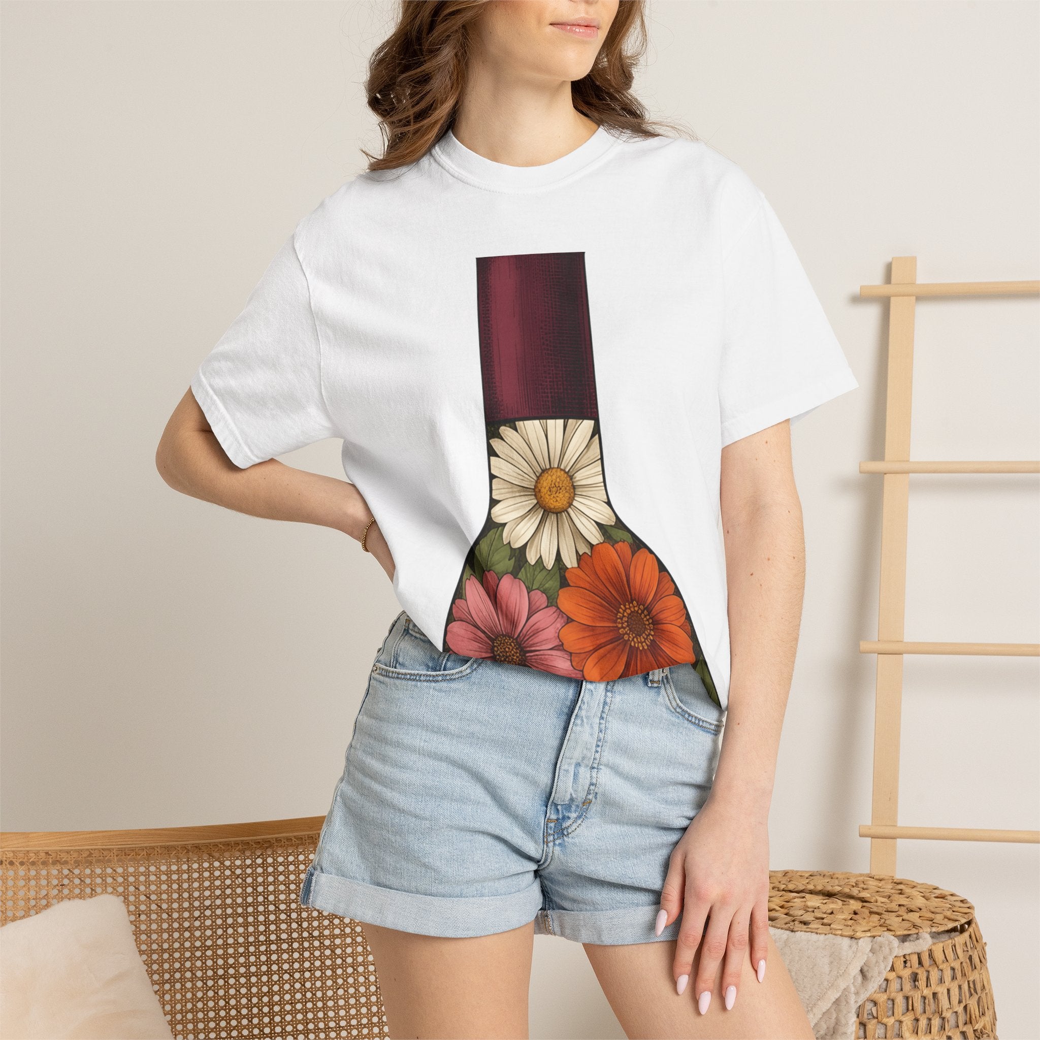 Wine Bottle Flowers Shirt Drinks Botanicals Gift Women Rustic Tee Wine Bouquet T-Shirt Cocktail Fan Wine Barrel Tshirt Floral Graphic Retro