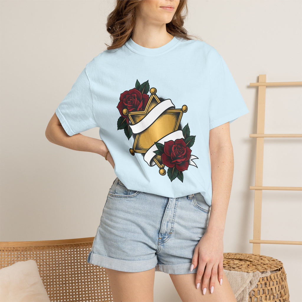 Sheriff Emblem Shirt Cowgirl Rodeo Gift Women Neo Traditional Tattoo Tee Badge T-Shirt Cowgirl Fan Tattooed Tshirt Rodeo Graphic Hand Drawn