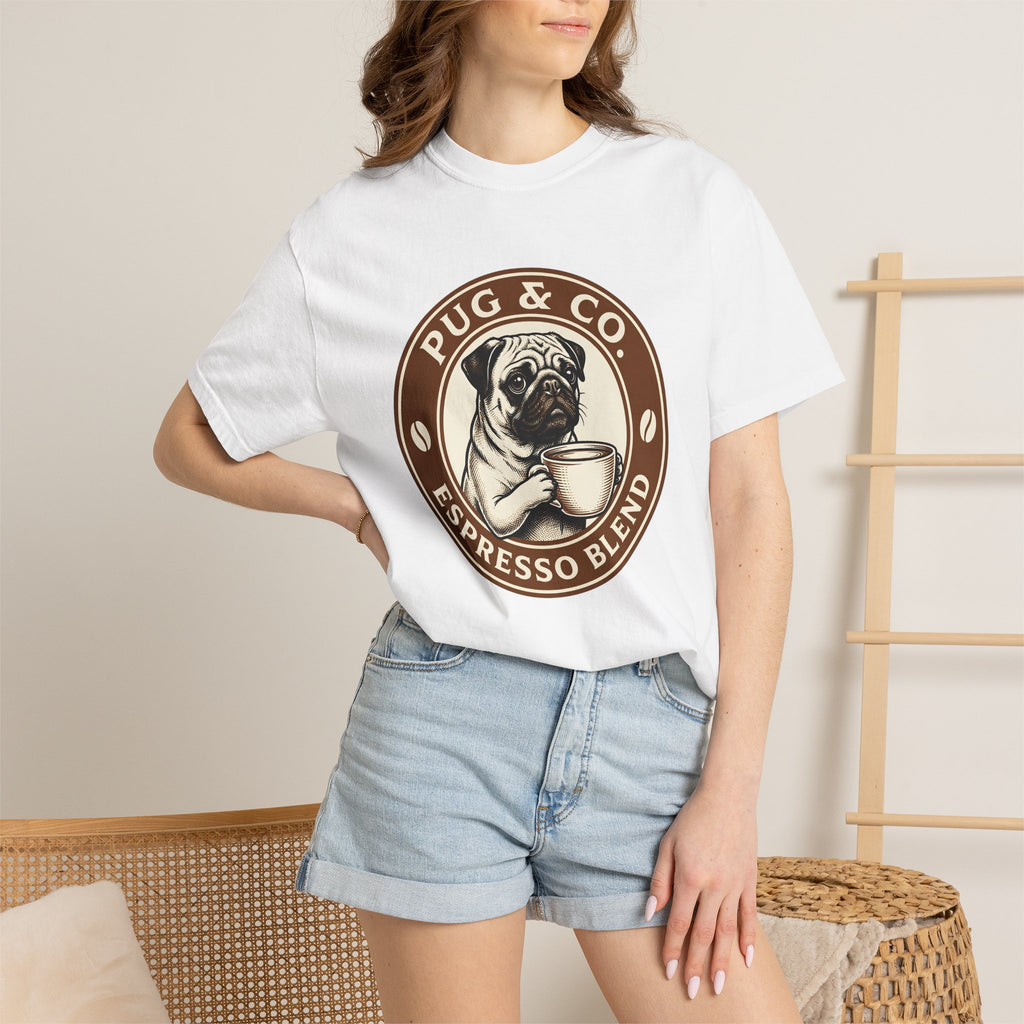 Pug Coffee Cup Shirt Coffee Dog Gift Women Vintage Tee Coffee Mug T-Shirt Coffee Fan Retro Tshirt Canine Graphic Hand Drawn Coffee Beans