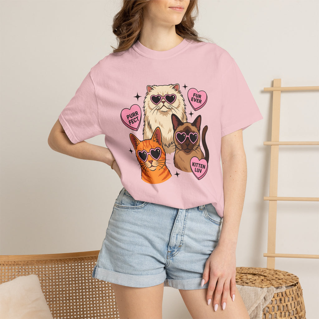 Cat Trio Shirt St. Valentine's Day Animal Gift Women Comic Tee Kittens T-Shirt Valentine Fan Cartoon Tshirt Creature Graphic Vintage Heart