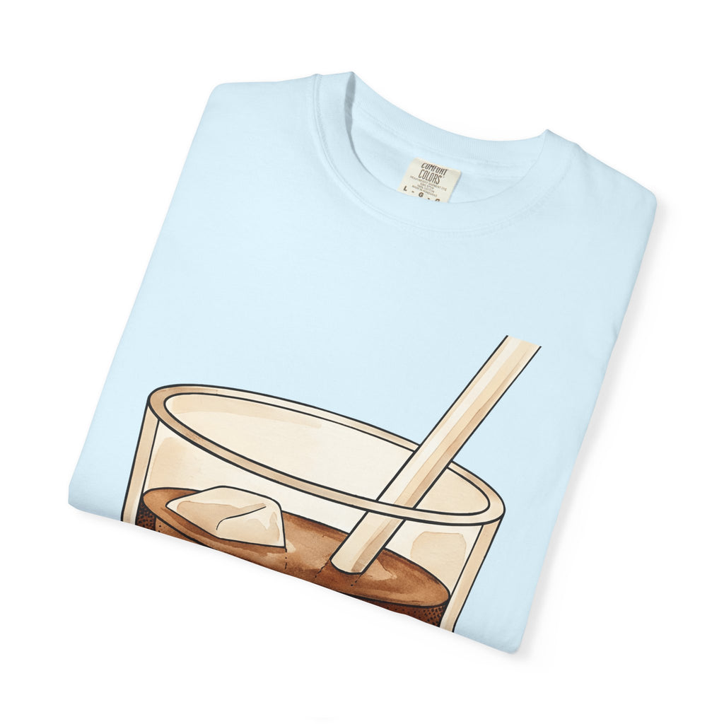 Iced Latte Shirt Coffee Refreshment Gift Women Cartoon Tee Cold Brew T-Shirt Coffee Fan Cartoony Tshirt Cooling Design Outline Ice Blocks