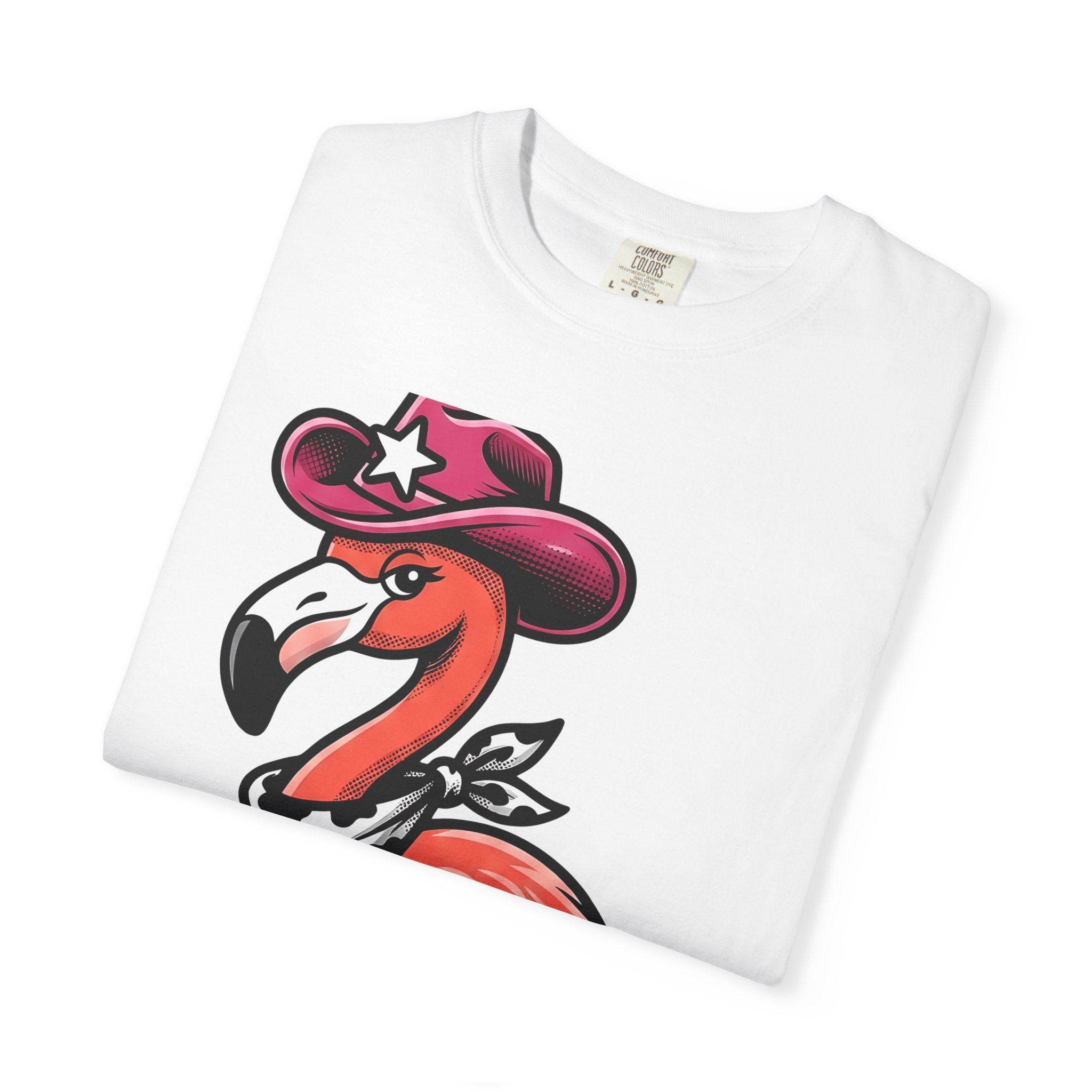 Flamingo Wrangler Shirt Cowgirl Fauna Gift Women Caricature Tee Flamingo T-Shirt Rodeo Fan Cartoon Tshirt Wildlife Graphic Hand Drawn Cowboy