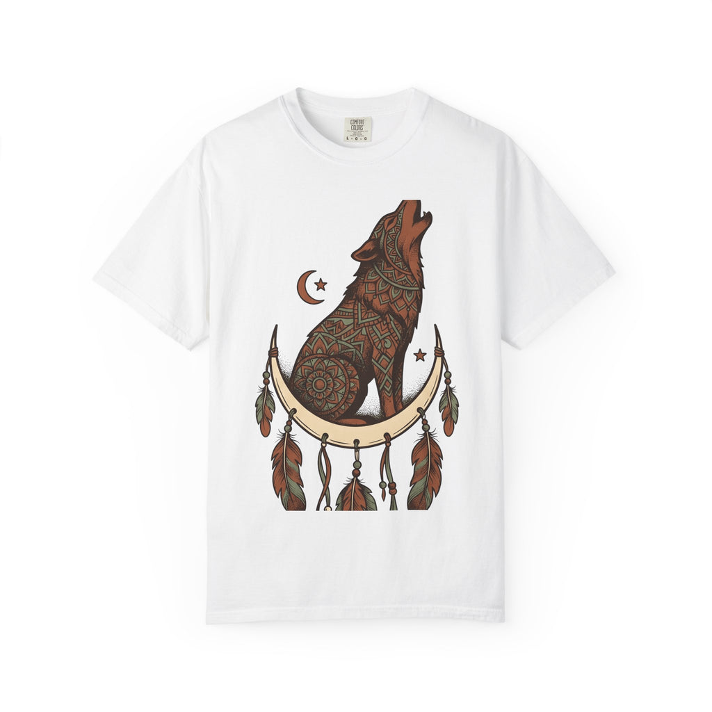 Wolf Mandala Shirt Boho Chic Critter Gift Women Folk Tee Mandala T-Shirt Hippie Fan Tribal Tshirt Animal Graphic Indigen Quill Tshirt