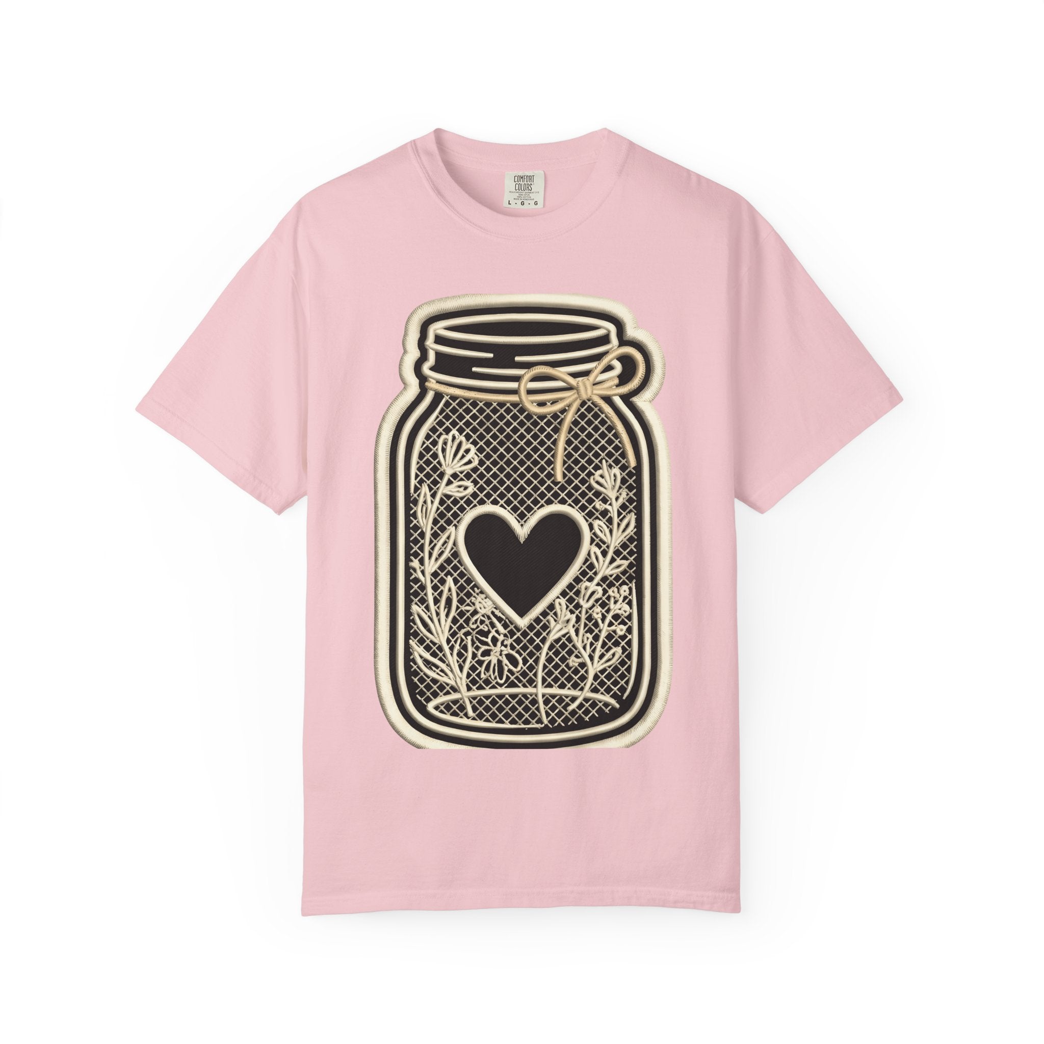 Canning Jar Heart Shirt Easter Country Gift Women Outline Tee Mason Jar T-Shirt Spring Fan Line Art Tshirt Rustic Graphic Modern Flower