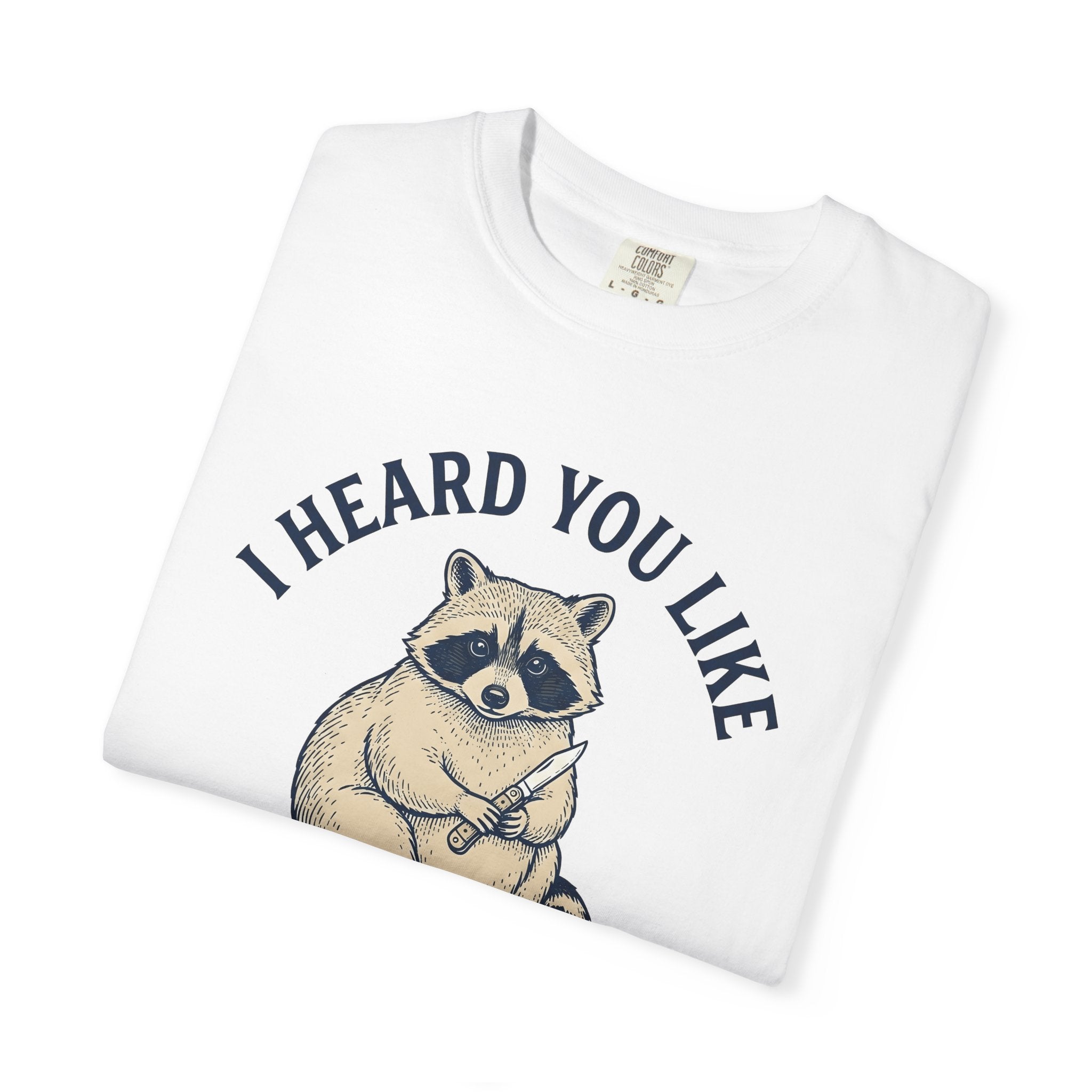 Raccoon Design Shirt Animal Joke Gift Women Sketch Tee Trash Panda T-Shirt Animal Fan Drawing Graphic Retro Folding Knife Tshirt