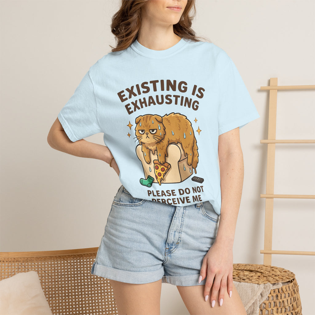 Relaxed Cat Shirt Cat Comedy Gift Women Playful Tee Kitty T-Shirt Cat Fan Funny Tshirt Humor Graphic Illustrated Slice Of Pizza Tshirt