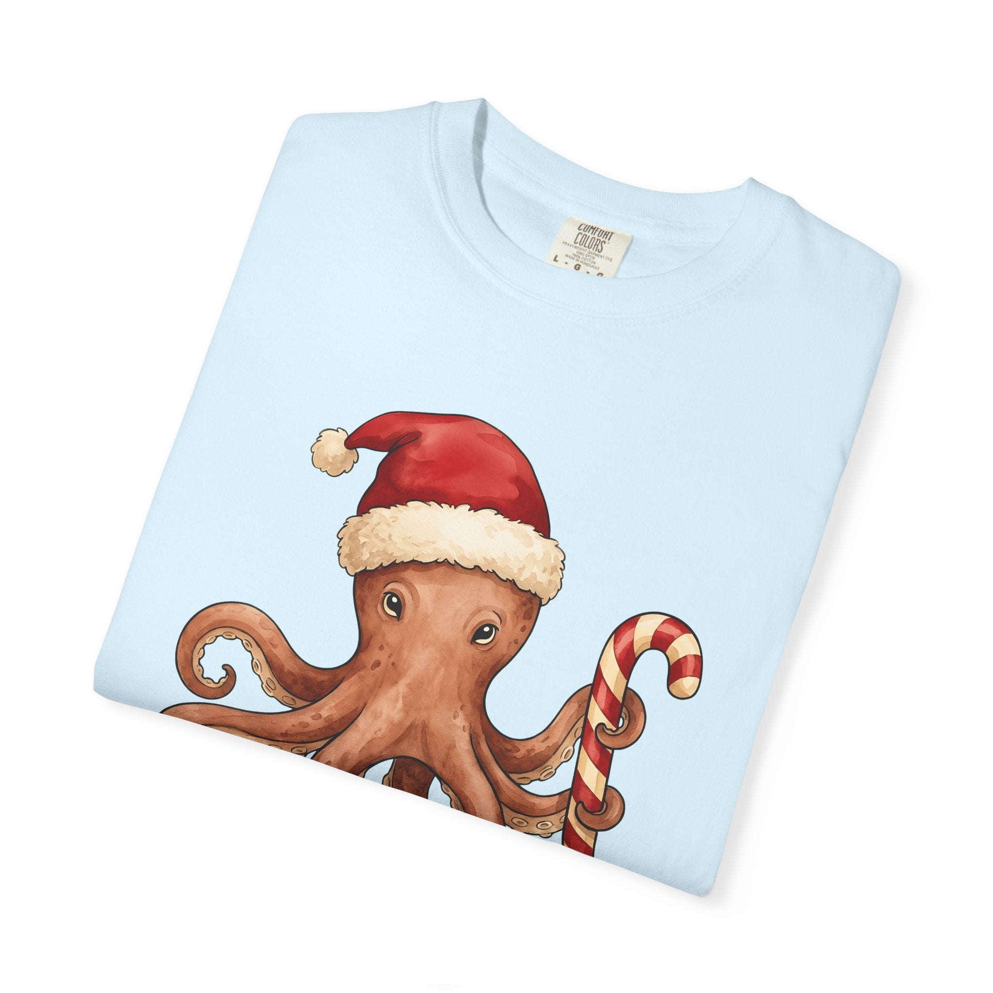Octopus Christmas Hat Shirt Animals Holiday Gift Women Paint Tee Cephalopod T-Shirt Creature Fan Watercolor Tshirt Christmas Graphic Doodle