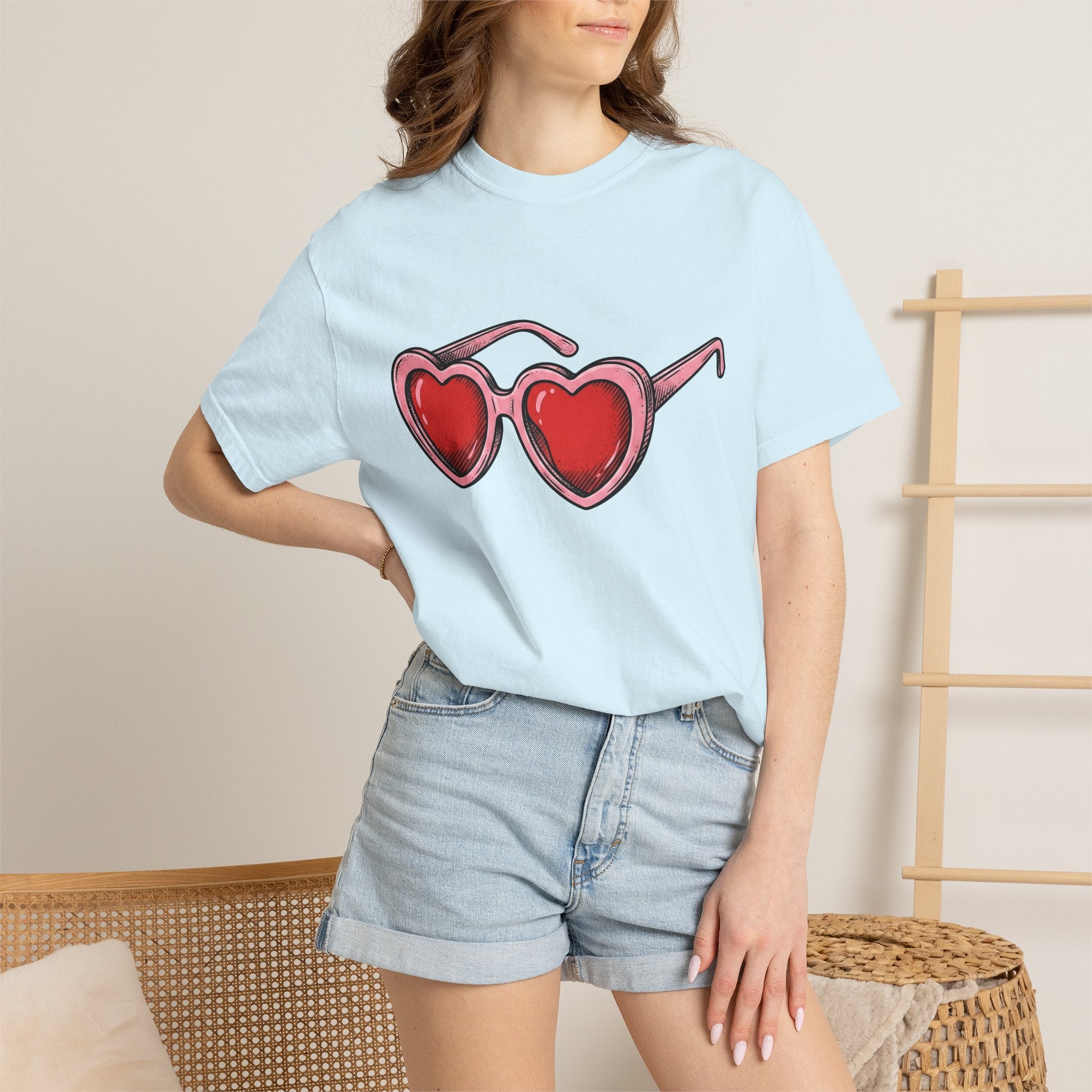 Valentine Sunglasses Shirt Valentine Affection Gift Women Line Art Tee Shades T-Shirt Valentine Fan Minimalist Tshirt Love Graphic Cartoon