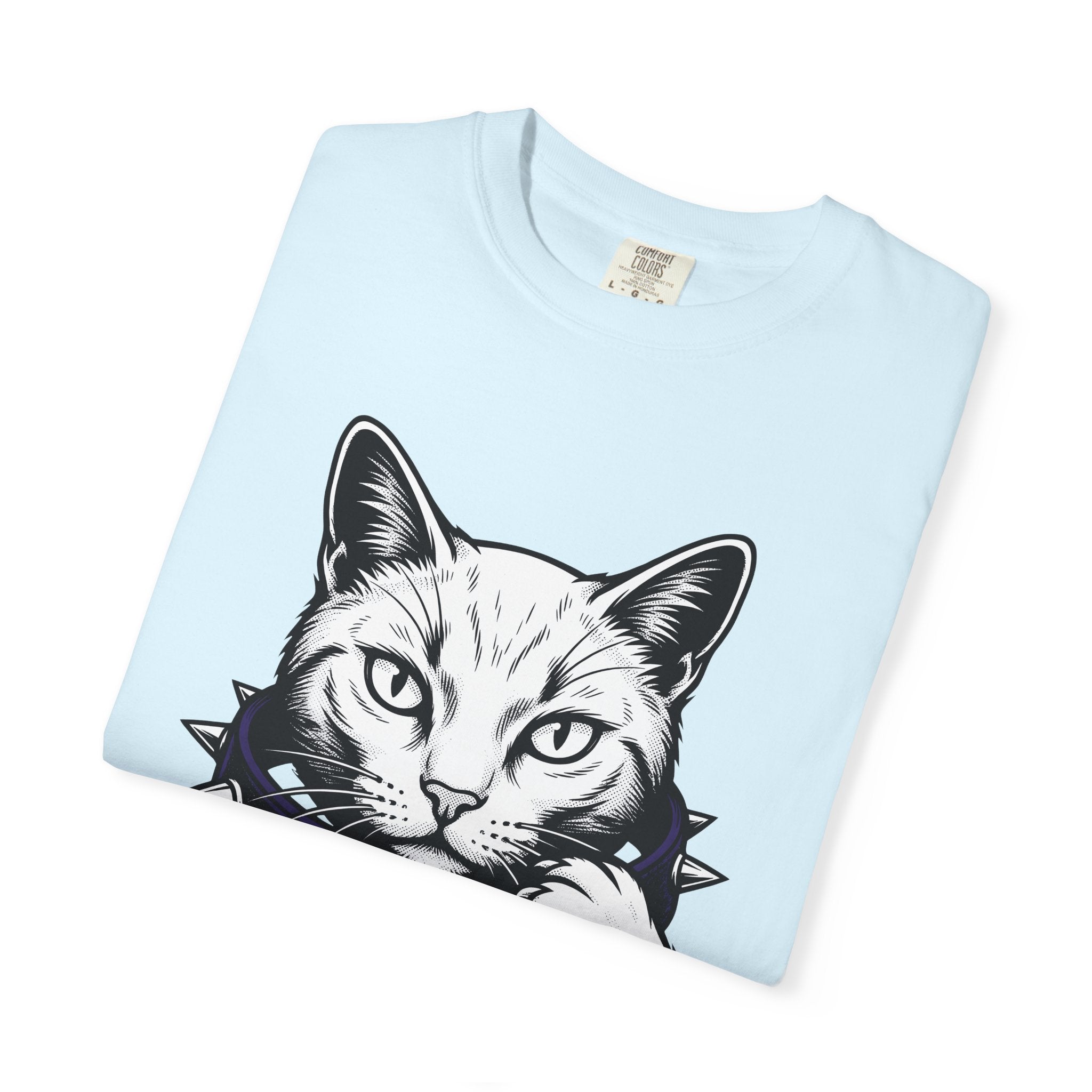 Cat Face Shirt Cat Alternative Gift Women Ink Tee Kitty T-Shirt Feline Fan Tattoo Tshirt Punk Graphic Classic Studded Collar Tshirt