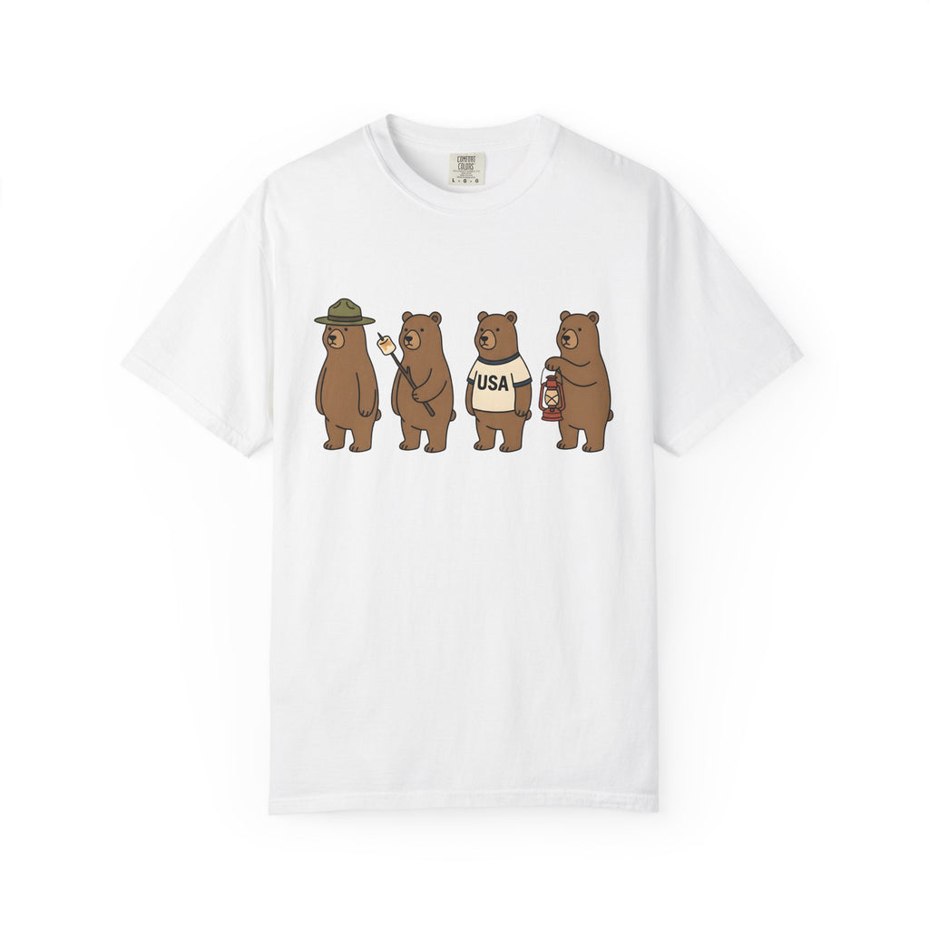 Camping Bears Shirt America Camping Gift Women Cartoon Tee Bear T-Shirt American Fan Cartoon Tshirt Outdoor Graphic Camping Illustration
