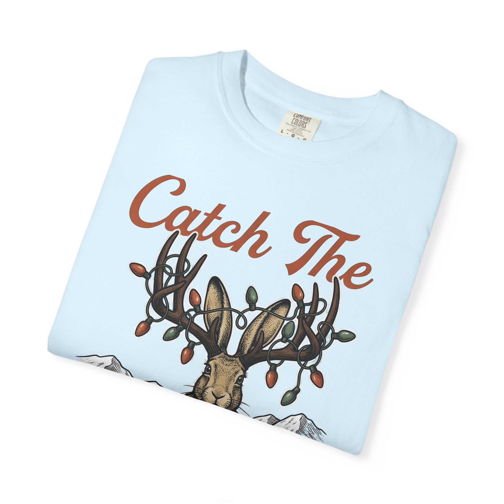 Antler Rabbit Graphic Shirt Christmas Fauna Gift Women Retro Tee Hare T-Shirt Xmas Fan Vintage Tshirt Wildlife Graphic Doodle String Lights