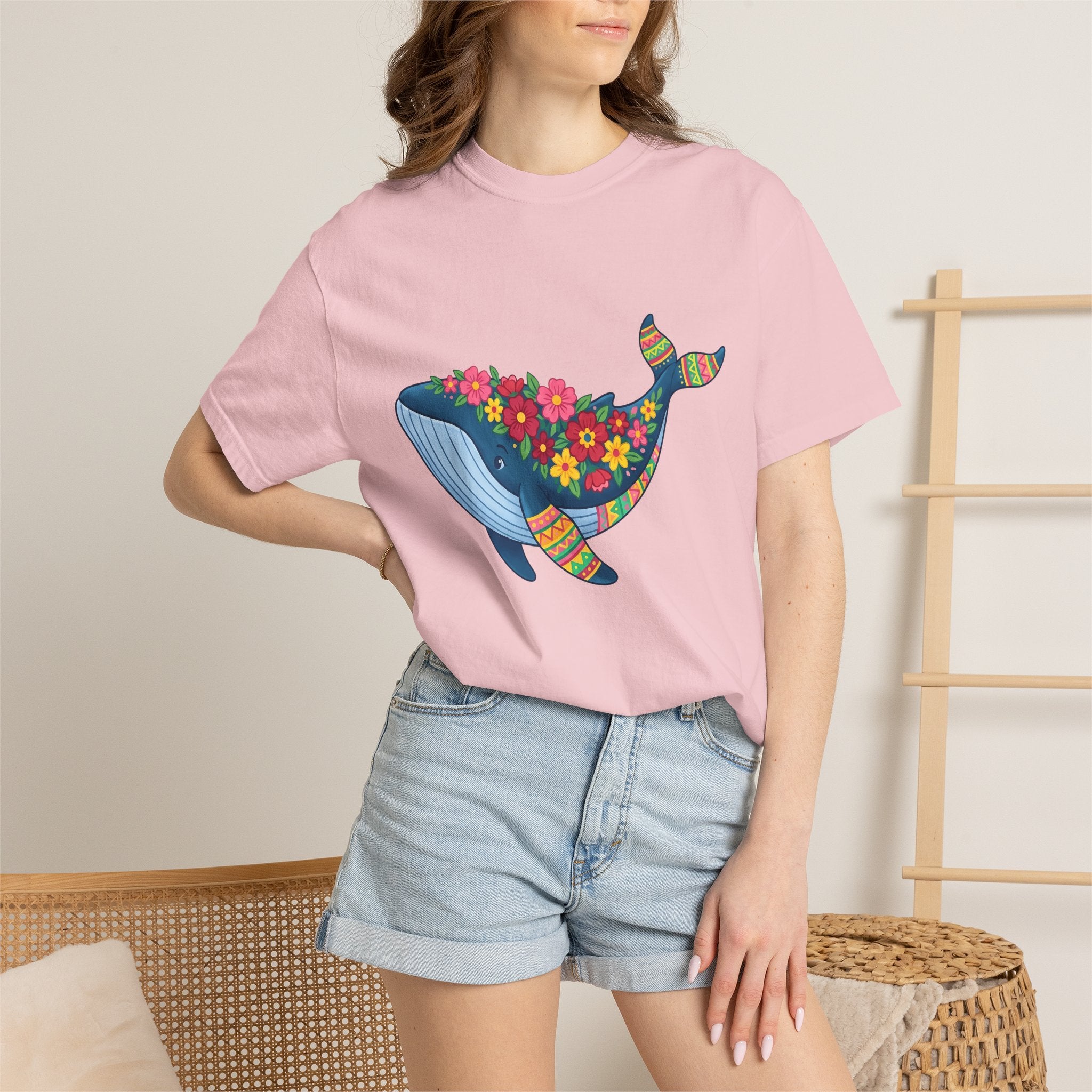 Whale Flower Shirt Animals & Flowers Sea Gift Women Hippie Tee Whale T-Shirt Wildlife Fan Boho Tshirt Ocean Graphic Vibrant Design Tshirt