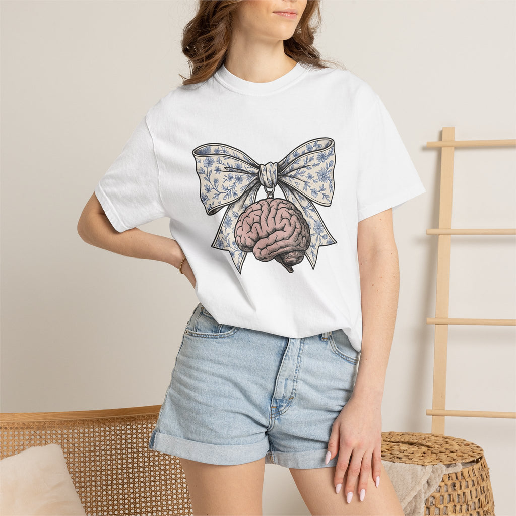 Neurological Bow Shirt Nurses Anatomy Gift Women Classic Tee Brain T-Shirt Nurse Enthusiast Vintage Tshirt Anatomical Graphic Line Art