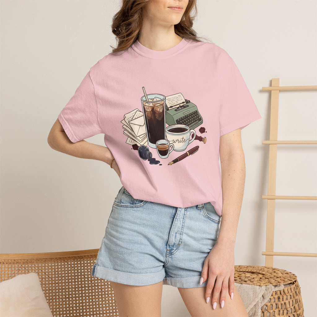 Espresso Drinks Shirt Coffee Novelist Gift Women Line Art Tee Coffee T-Shirt Coffee Fan Minimalist Graphic Illustration Writer Design Rustic