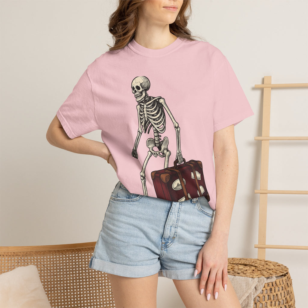 Skeleton Bag Shirt Gothic Comedy Gift Women Distressed Tee Backpack T-Shirt Emo Fan Grunge Tshirt Humor Graphic Line Art Suitcase Tshirt