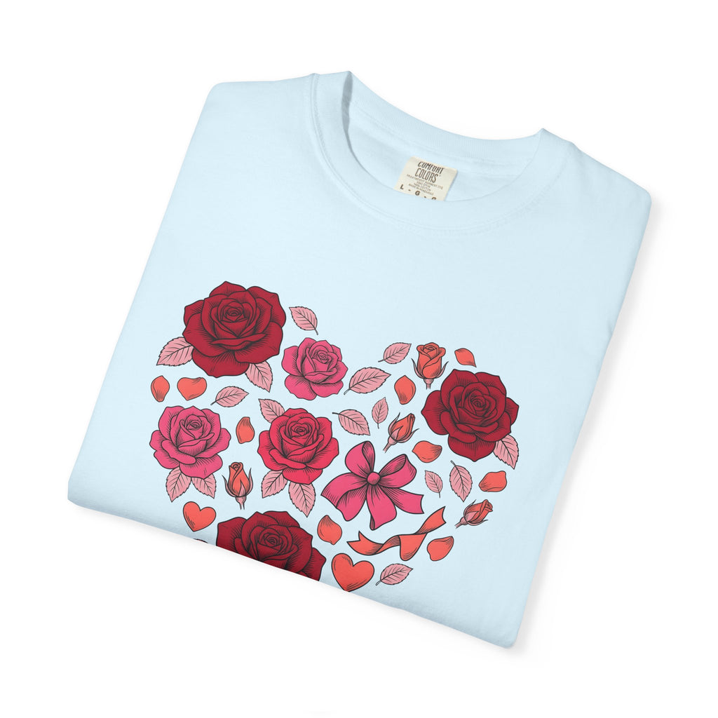 Rose Heart Shirt Valentines Day Floral Gift Women Hand Drawn Tee Heart T-Shirt Valentine Fan Illustrated Tshirt Floral Design Vintage Bow