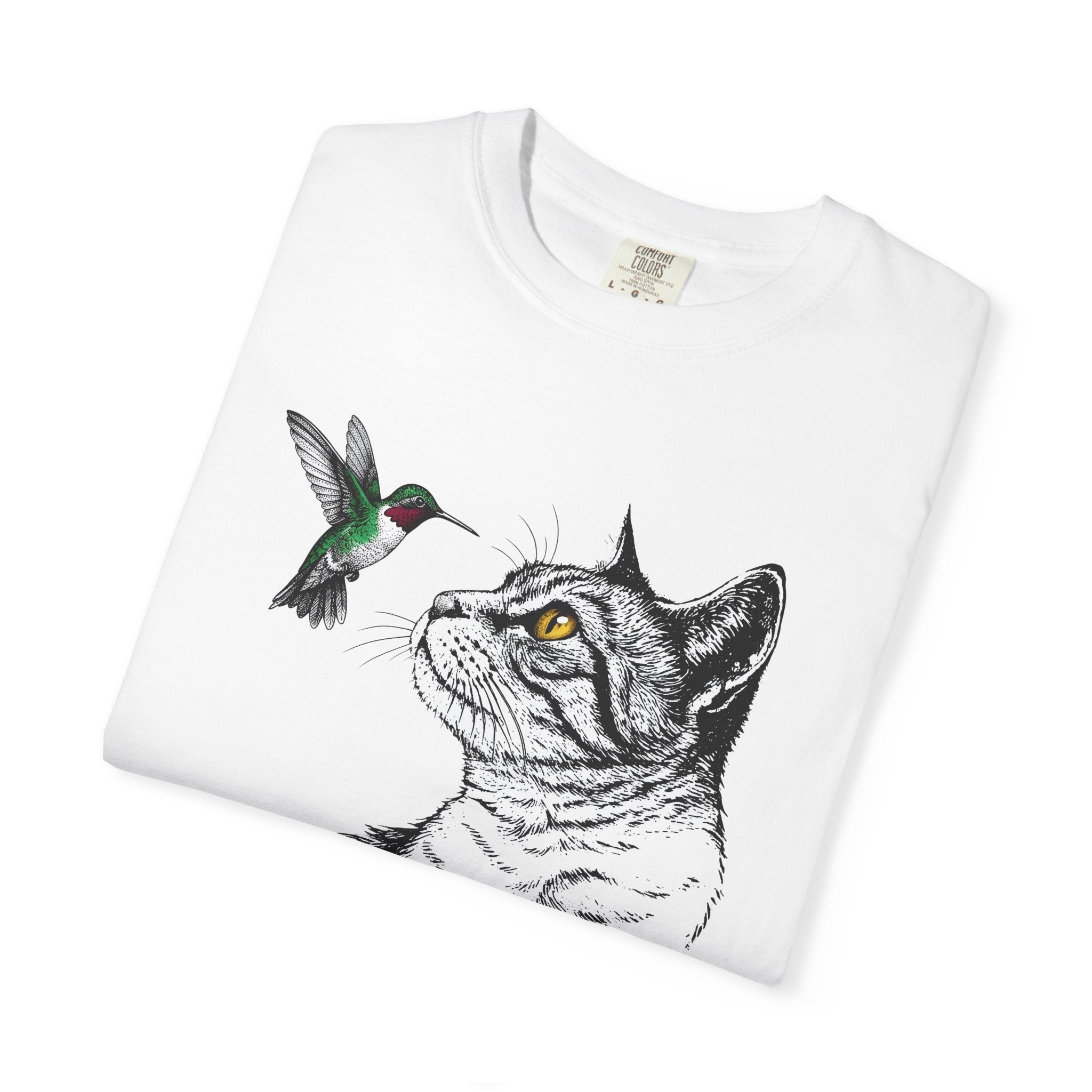 Feline Portrait Shirt Cat Pet Gift Women Line Art Tee Cat T-Shirt Cat Fan Kitten Graphic Illustration Classic Hummingbird Tshirt