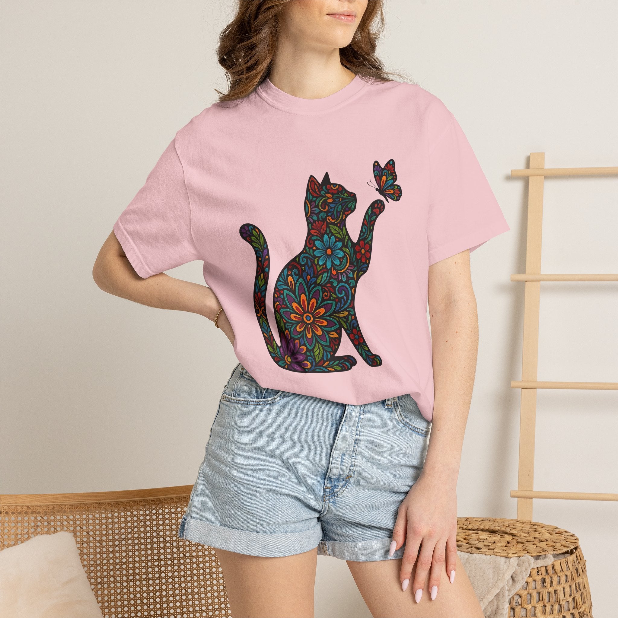 Blossom Kitty Shirt Cat Wildlife Gift Women Rustic Tee Kitten T-Shirt Cat Fan Animal Graphic Wildlife Illustration Cat Enthusiast Rustic
