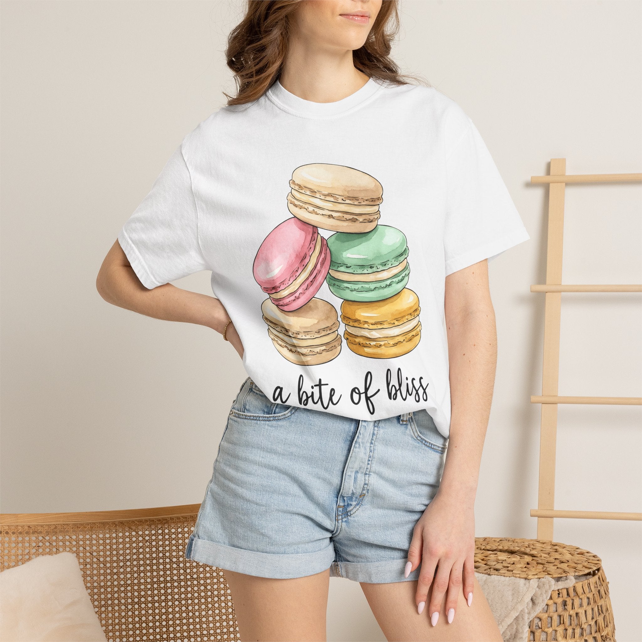 Macaron Stack Shirt Desserts Confections Gift Women Hand Painted Tee Macarons T-Shirt Pastry Fan Watercolor Tshirt Sweet Treats Graphic