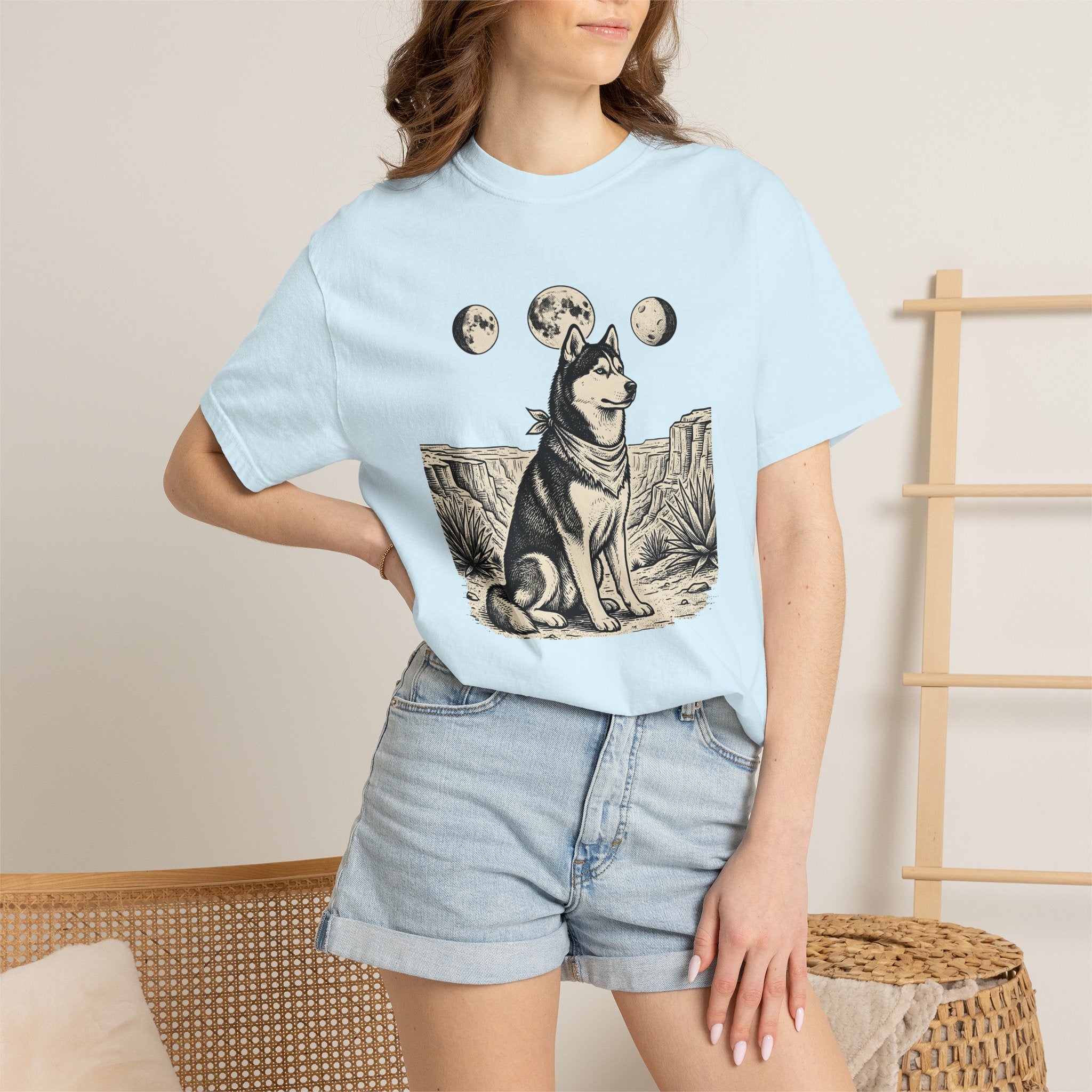 Husky Pet Shirt Dog Wilderness Gift Women Line Art Tee Siberian Husky T-Shirt Dog Owner Fan Minimalist Graphic Tshirt Doodle Moon Cycle