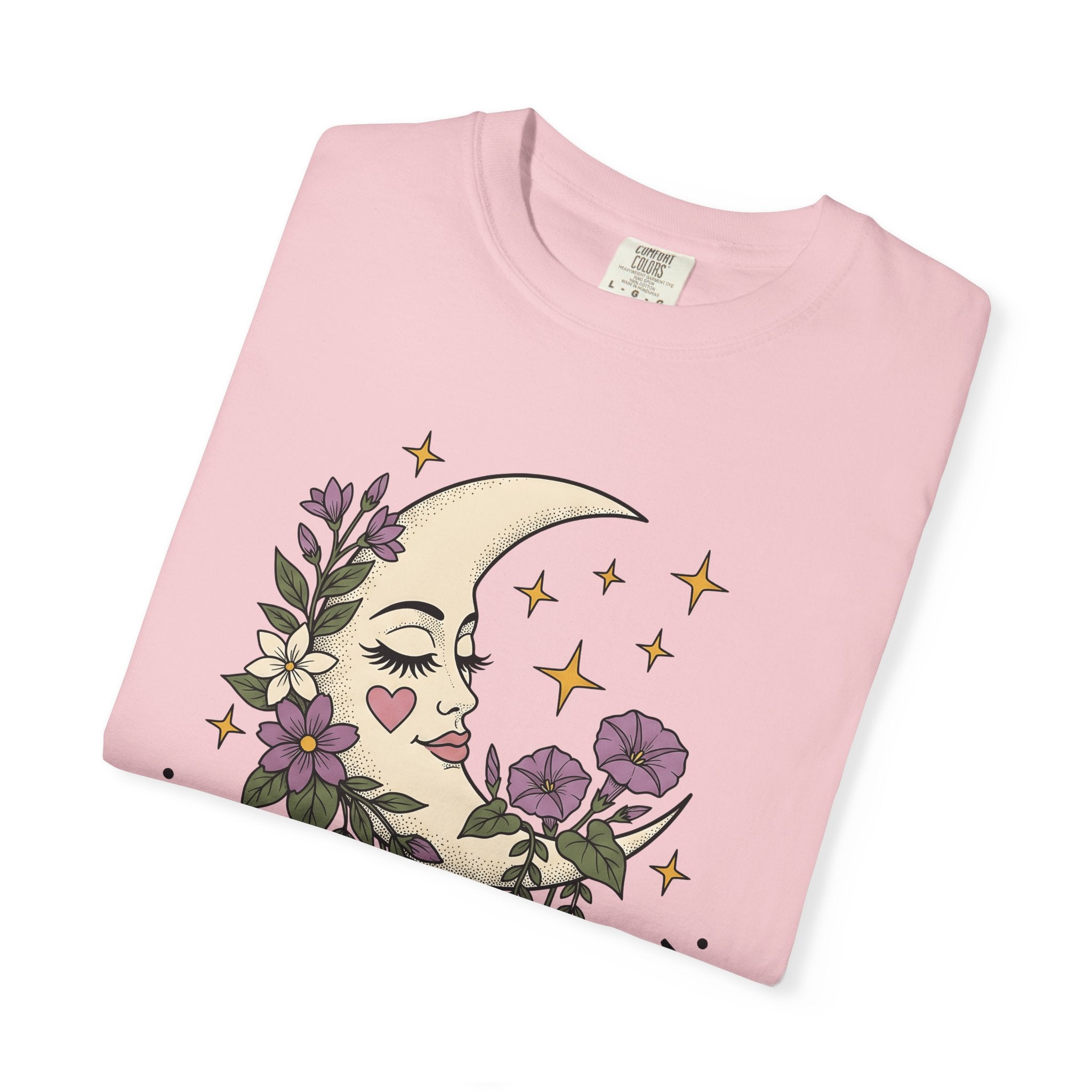Moon Face Flower Shirt Boho Astrology Gift Women Hippie Tee Moonflower T-Shirt Bohemian Enthusiast Psychedelic Tshirt Zodiac Graphic Retro