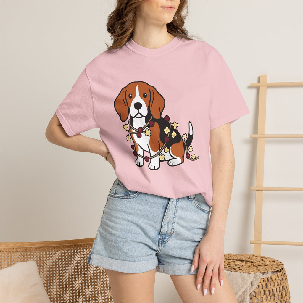 Beagle Hound Shirt Dog Holiday Decor Gift Women Animated Tee Hound Dog T-Shirt Dog Fan Cartoon Tshirt Christmas Graphic Clean Popcorn Chain