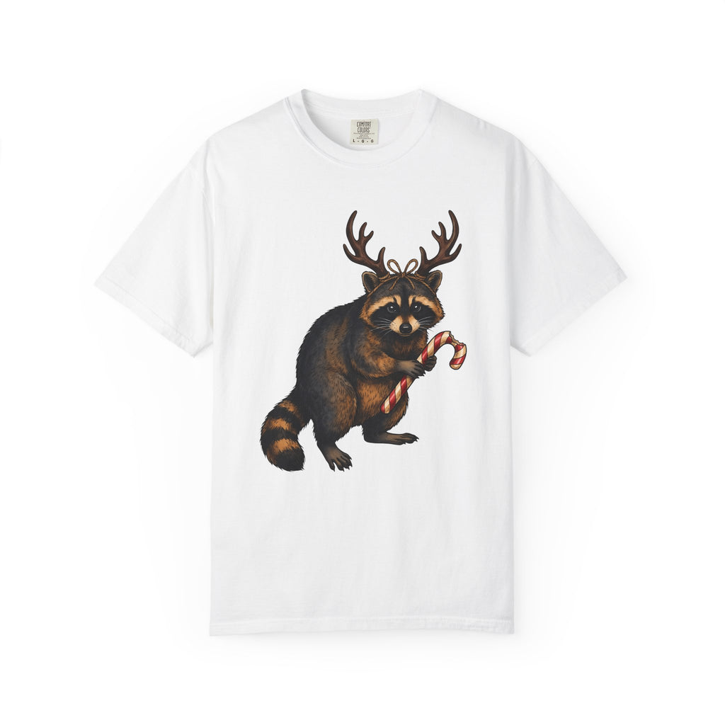 Raccoon Antlers Shirt Christmas Critter Gift Women Cartoon Tee Masked Bandit T-Shirt Xmas Fan Cartoonish Tshirt Creature Graphic Classic