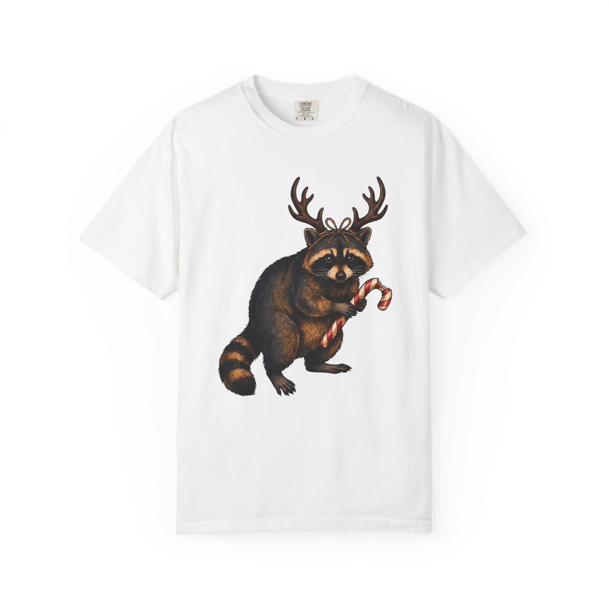 Raccoon Antlers Shirt Christmas Critter Gift Women Cartoon Tee Masked Bandit T-Shirt Xmas Fan Cartoonish Tshirt Creature Graphic Classic