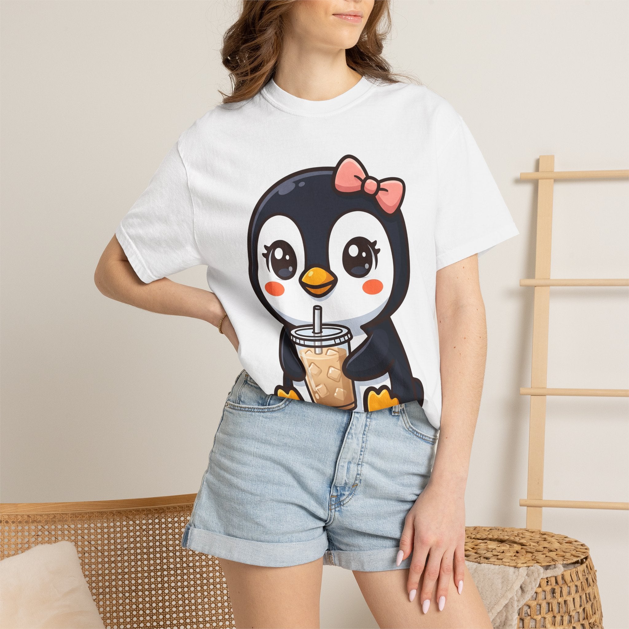 Penguin Mocha Shirt Coffee Critter Gift Women Sweet Tee Mocha T-Shirt Coffee Fan Cute Tshirt Creature Graphic Illustrated Knot Tshirt