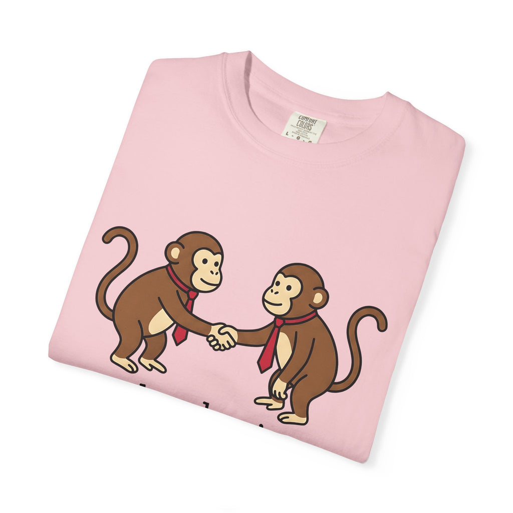 Baboon Handshake Shirt Funny Fauna Gift Women Graphic Tee Monkey T-Shirt Humor Fan Primate Graphic Design Wildlife Modern Collar Accessory