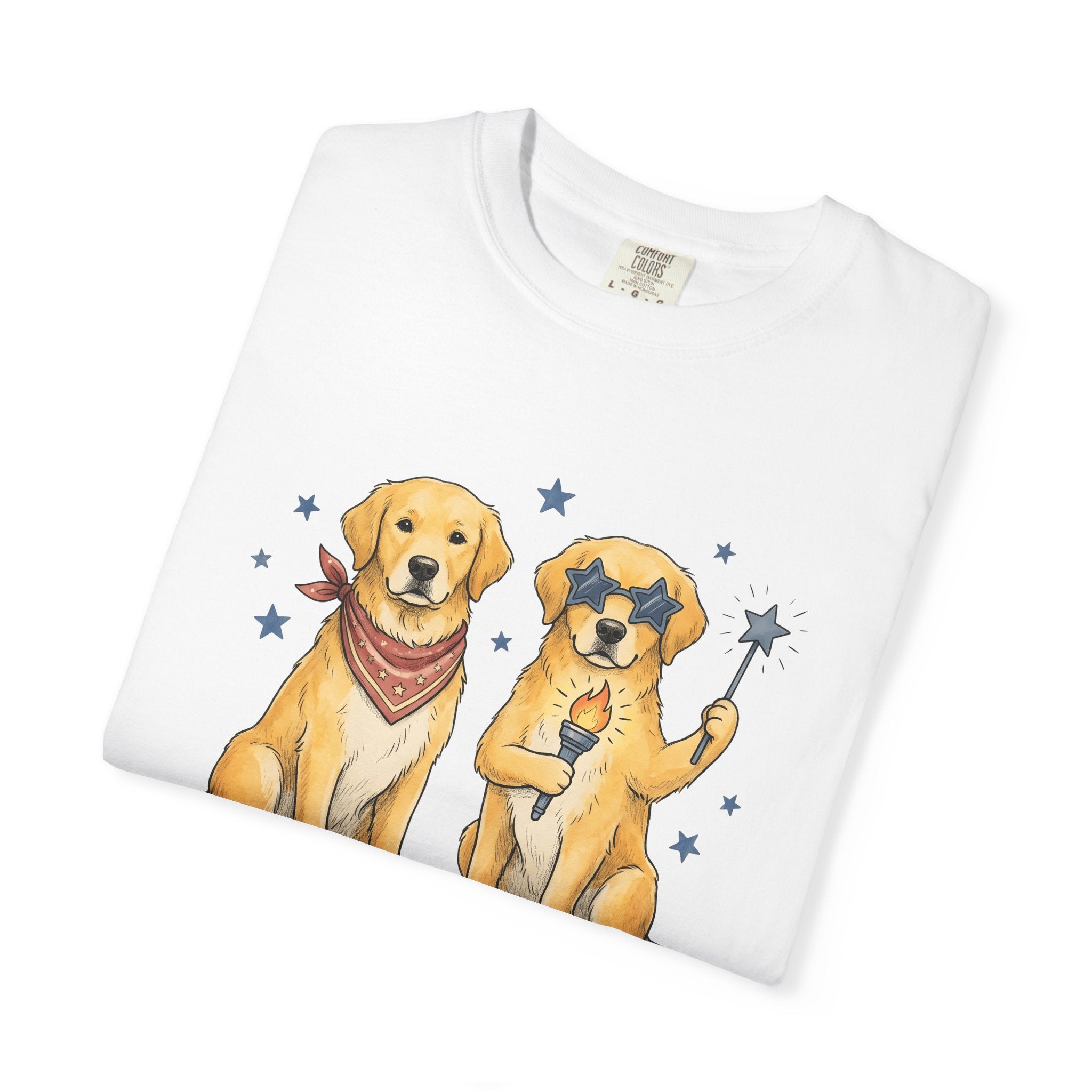 Retriever Dogs Shirt 4th Of July Animals Gift Women Animated Tee Retriever T-Shirt Patriot Fan Cartoon Tshirt Creature Graphic Doodle Star